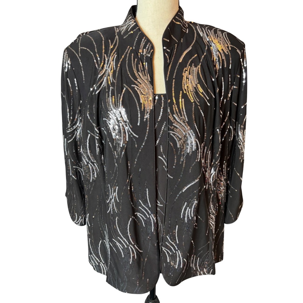 Alex Evenings Woman 2X Black Silver Sequin Jacket Tank Top 2PC Set Formal Event